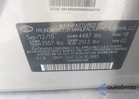 2016 Hyundai Sonata Se из США, поврежденный, VIN 5NPE24AF2GH303885